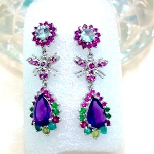 Aquamarine Peridot Amethyst Garnet Topaz 14KGP Earrings